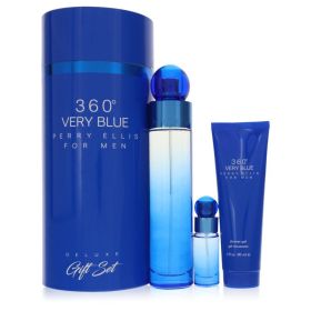Perry Ellis 360 Very Blue by Perry Ellis Gift Set - 3.4 oz Eau De Toilette Spray + .25 oz Mini EDT Spray + 3 oz Shower Gel
