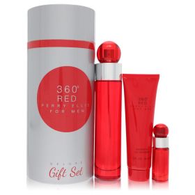 Perry Ellis 360 Red by Perry Ellis Gift Set - 3.4 oz Eau De Toilette Spray + .25 oz Mini EDT Spray + 3 oz Shower Gel in Tube Box