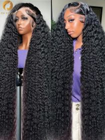30 40 Inch Deep Wave Wig Transparent 13x4 13x6 HD Lace Front Hd Wig 360 Lace Frontal Curly Brazilian Human Hair Wigs For Women (Stretched Length, Density, Lace Size: 36inches, 150%, 13x6 Hd Lace Wig, Color: Natural Color)