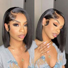 Royce Short Bob Transparent Lace Human Hair Wig,10-16 Inch Bone Straight Brazilian Hair Wig,4x4 13x4 Bob Wigs For Black Women (model: 13x4, size: 12inch)